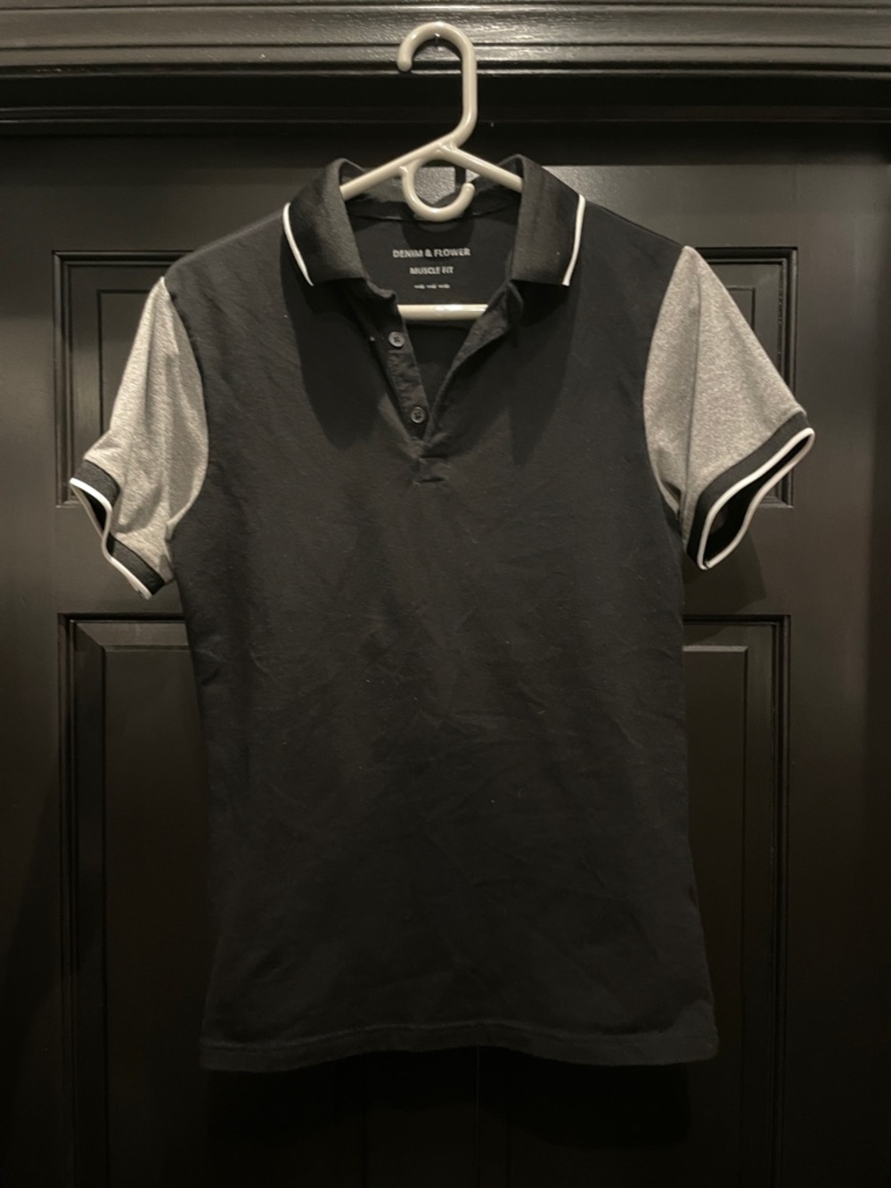 Denim & Flower Black Polo with Gray Contrast Sleeves and Trim